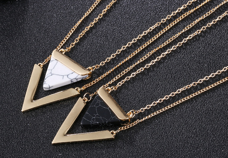 TrianCraft™ Marble Stone Golden Triangle Necklace
